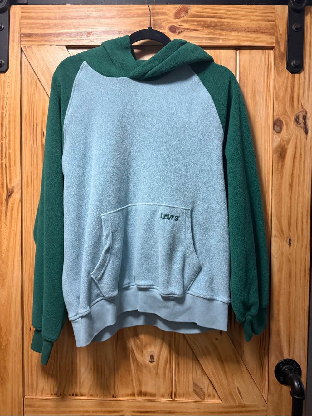 Levi's Men's Two-Tone Light Blue and Dark Green Crewneck Hoodie